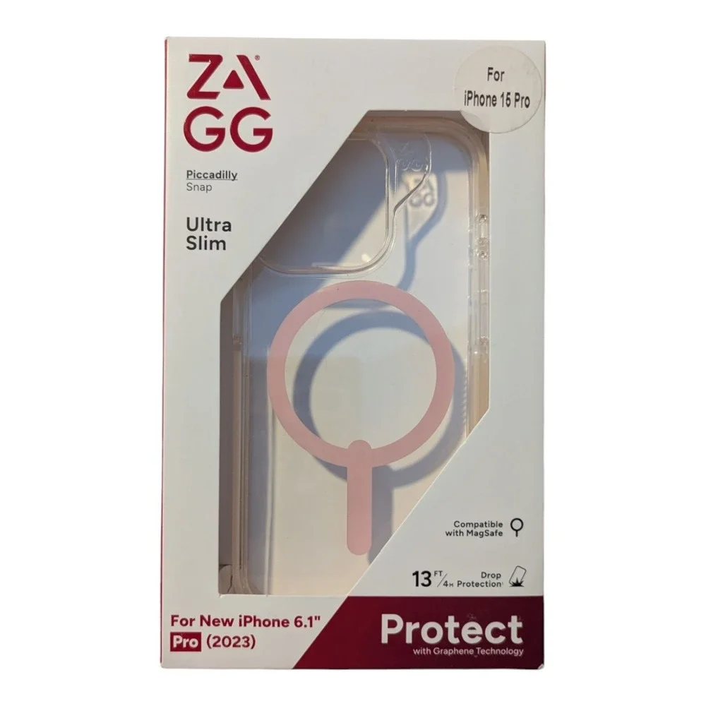 P2. Zagg Piccadilly Snap Case 13Ft/4M Drop Protection iPhone 15 Pro Clear/Pink